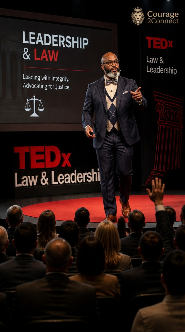 Carl Shawn Watkins speaking on stage at TEDx Law and Leadership